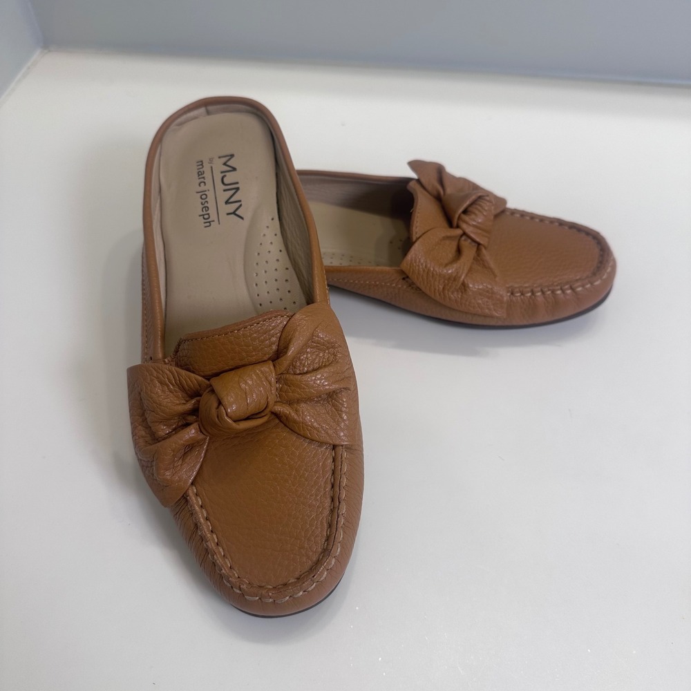 MJNY Marc Joseph Diane St Cognac Leather Bow Mule Loafer‎ Flats Mens 8